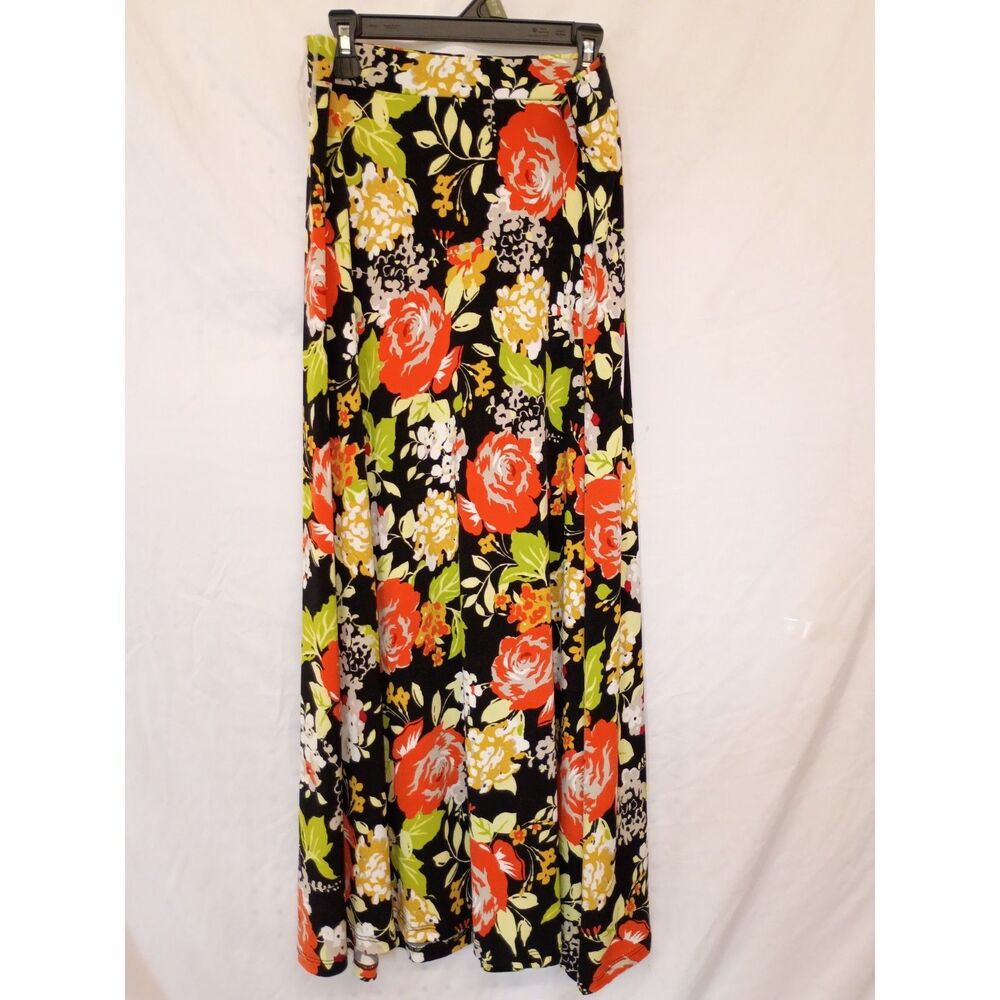 Black Label by Evan-Picone Bold Floral Maxi Skirt 90s whimsigoth